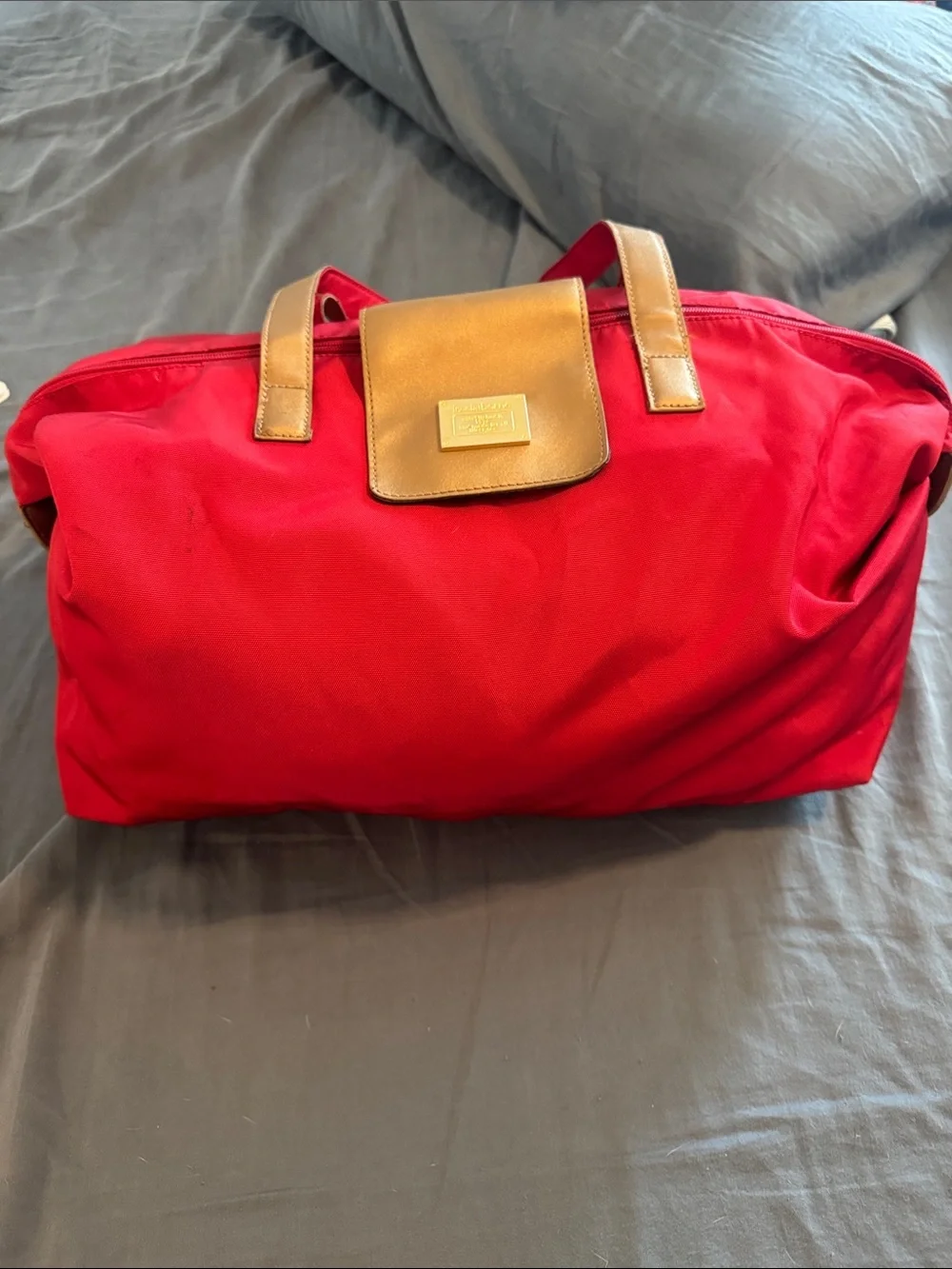 Liz Claiborne Red Nylon Tote with Gold Accents